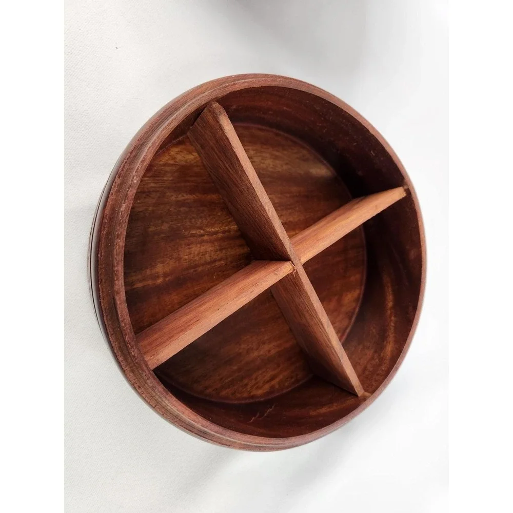 Handcrafted‎ Wooden Chapati Box Wood Divided Floral Carving Decorative Container